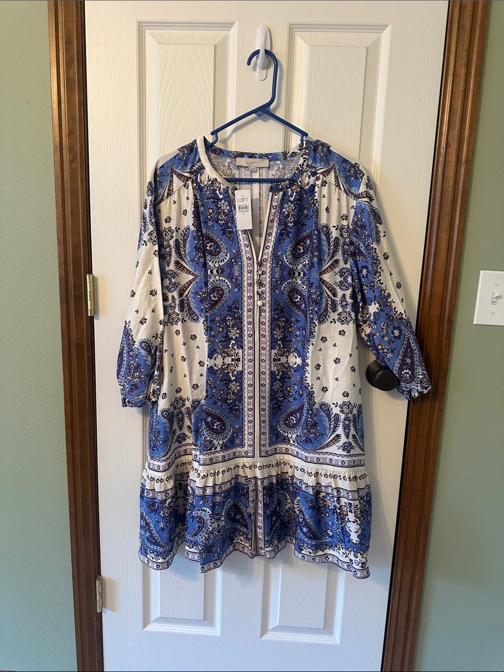 LOFT White and Blue Paisley Peasant Tunic